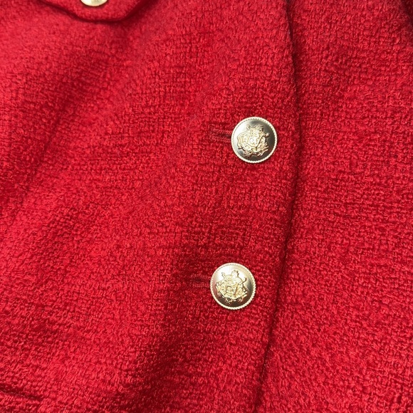 J. Crew V-neck Lady Jacket in Maritime Tweed red festive size 16 gold button - Picture 4 of 7